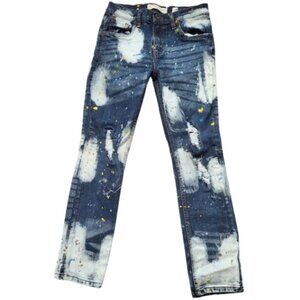 EVOLUTION IN DESIGN Blue Distressed Denim Bleached Paint Splatter Jeans Boys 14